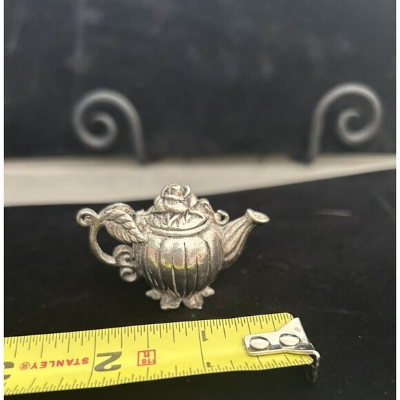 Vintage Gianna Rose 1995 Mini pewter Teapot Rose hinged Lid Pill box Trinket - Picture 10 of 11
